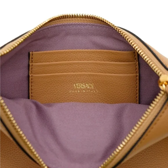 VERSACE Medusa Wristlet Zip Clutch Caramel Leather Pouch with Dust Bag & COA - Picture 4 of 9